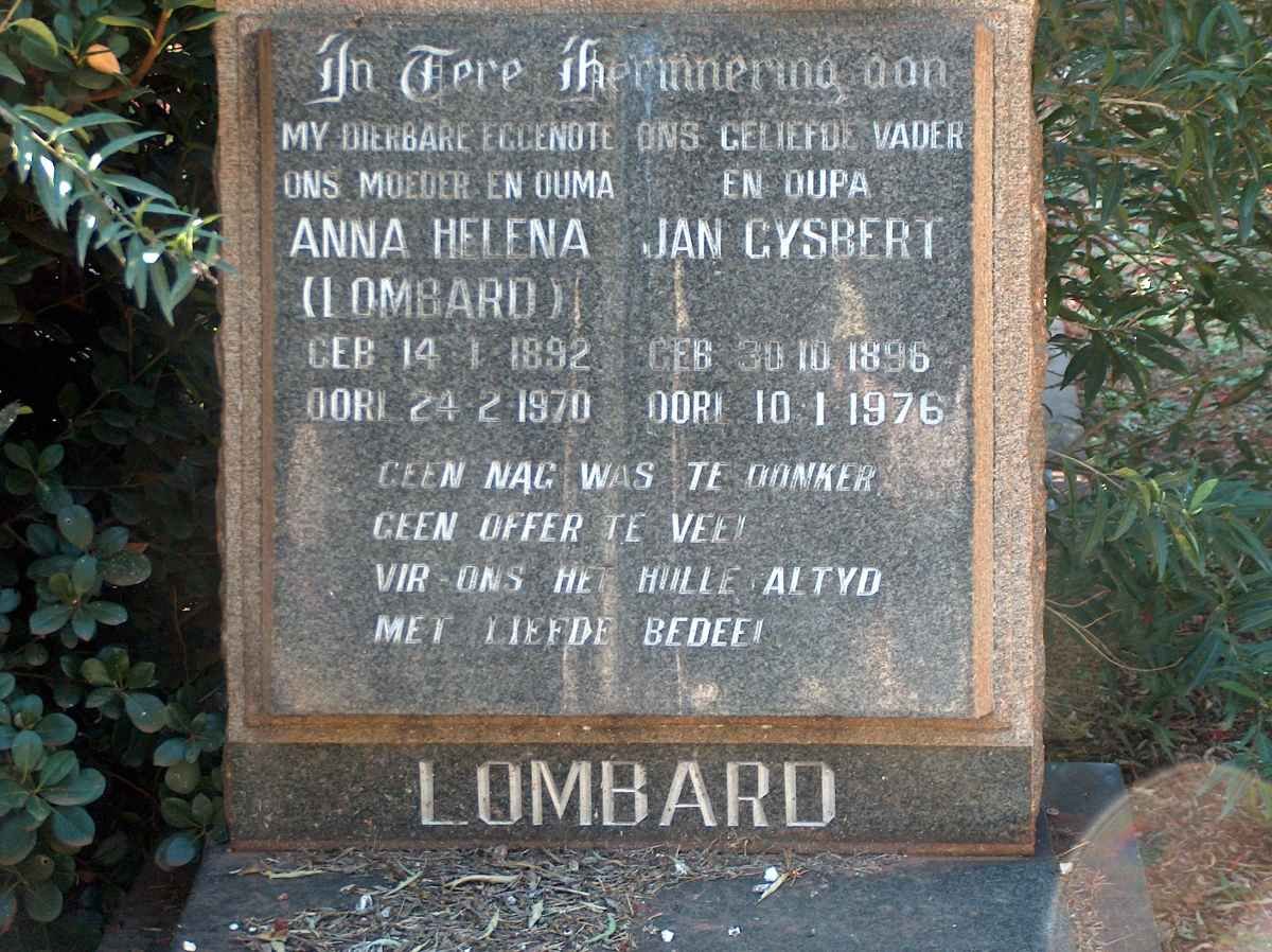 LOMBARD Jan Gysbert 1896-1976 &amp; Anna Helena LOMBARD 1892-1970