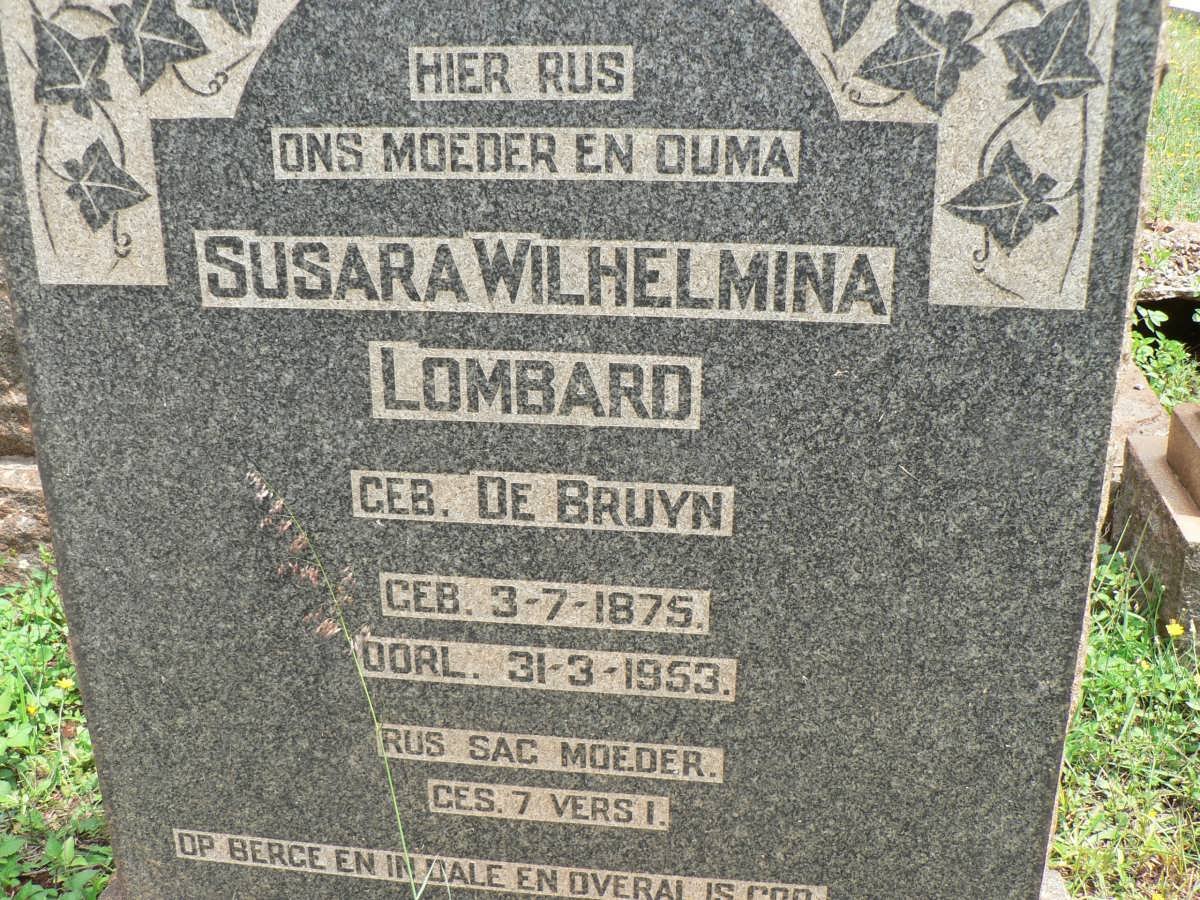 LOMBARD Susara Wilhelmina nee DE BRUYN 1875-1953