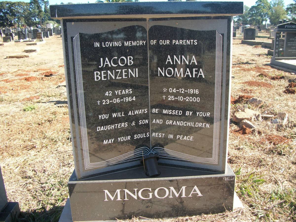 MNGOMA Jacob Benzeni -1964 &amp; Anna Momafa 1916-2000