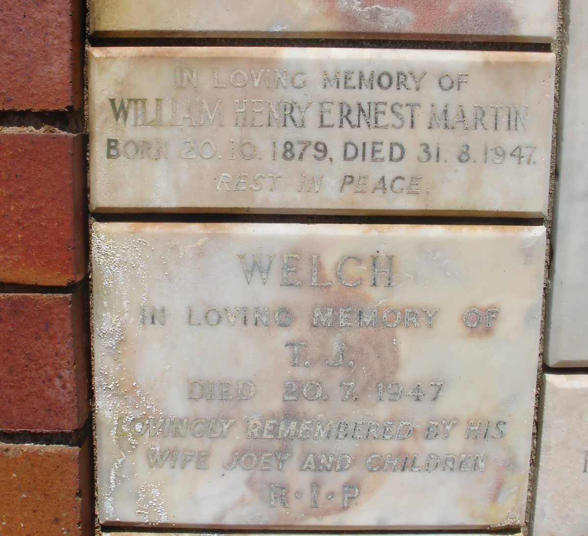 MARTIN William Henry Ernest 1879-1947 :: WELCH T.J. -1947