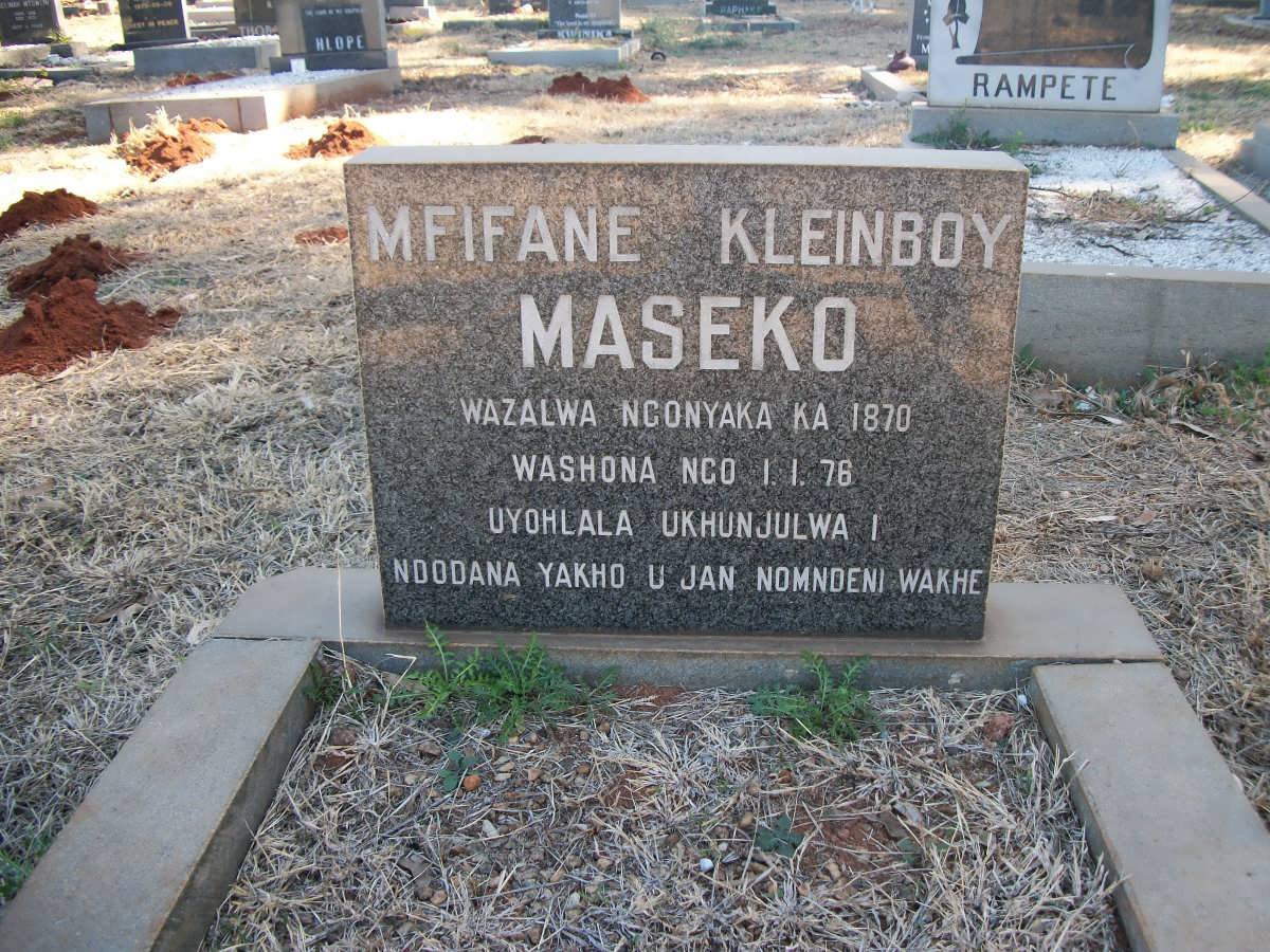 MASEKO Mfifane Kleinboy 1870-1976