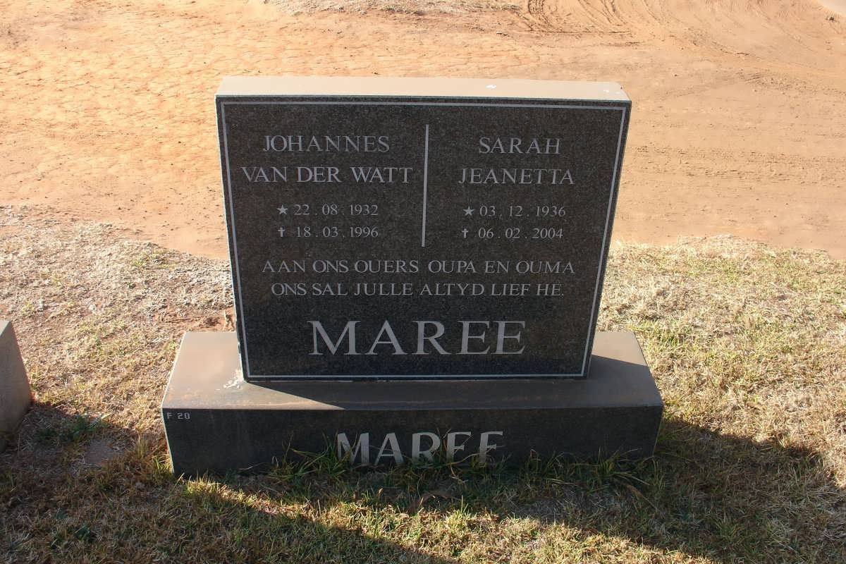 MAREE Johannes van der Watt 1932-1996 &amp; Sarah Jeanetta 1936-2004