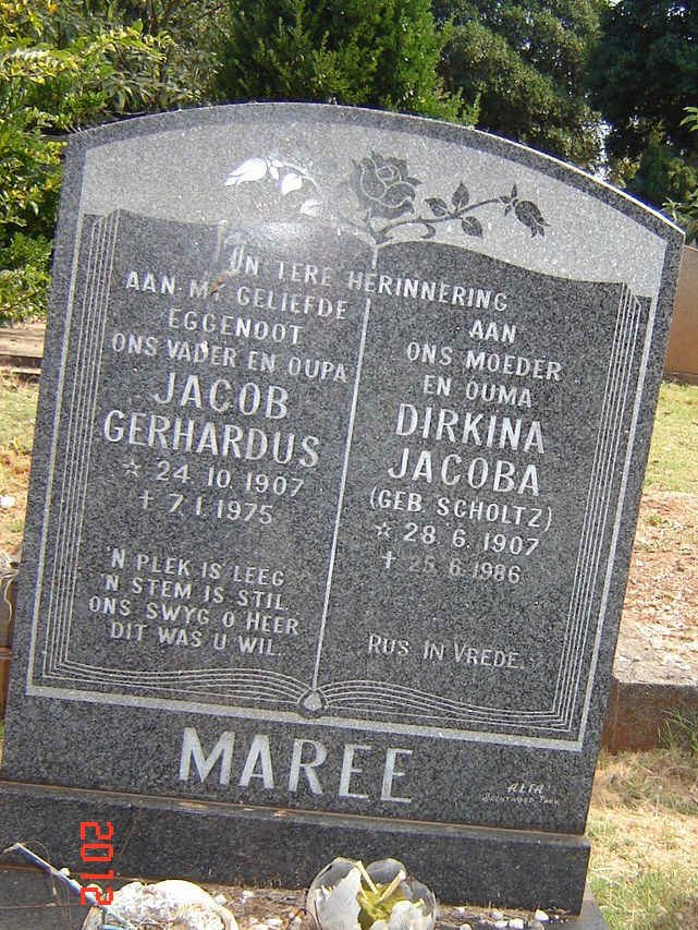 MAREE Jacob Gerhardus 1907-1975 &amp; Dirkina Jacoba SCHOLTZ 1907-1986