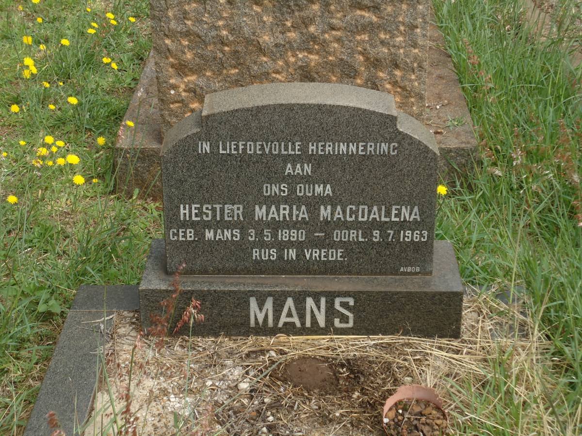 MANS Hester Maria Magdalena nee MANS 1890-1963