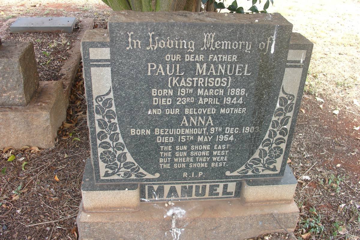 MANUEL Paul Manuel 1888-1944 &amp; Anna BEZUIDENHOUT 1903-1954