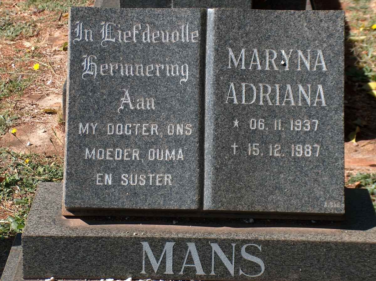 MANS Maryna Adriana 1937-1987