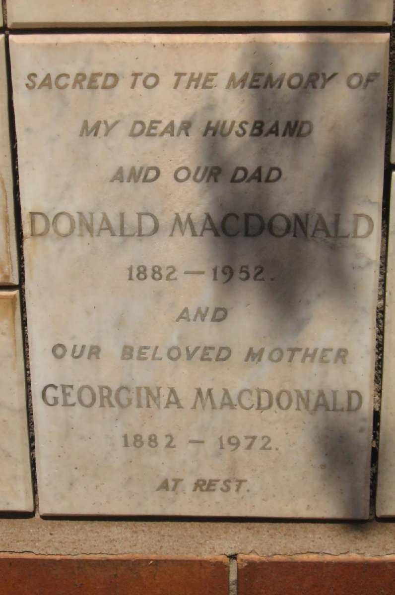 MACDONALD Donald 1882-1952 &amp; Georgina 1882-1972