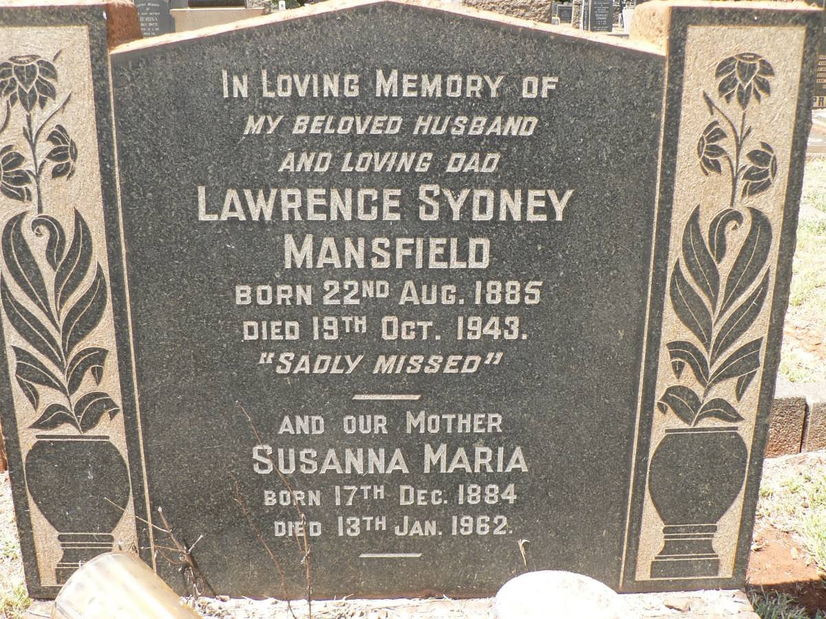 MANSFIELD Lawrence Sydney 1885-1943 &amp; Susanna Maria 1884-1962