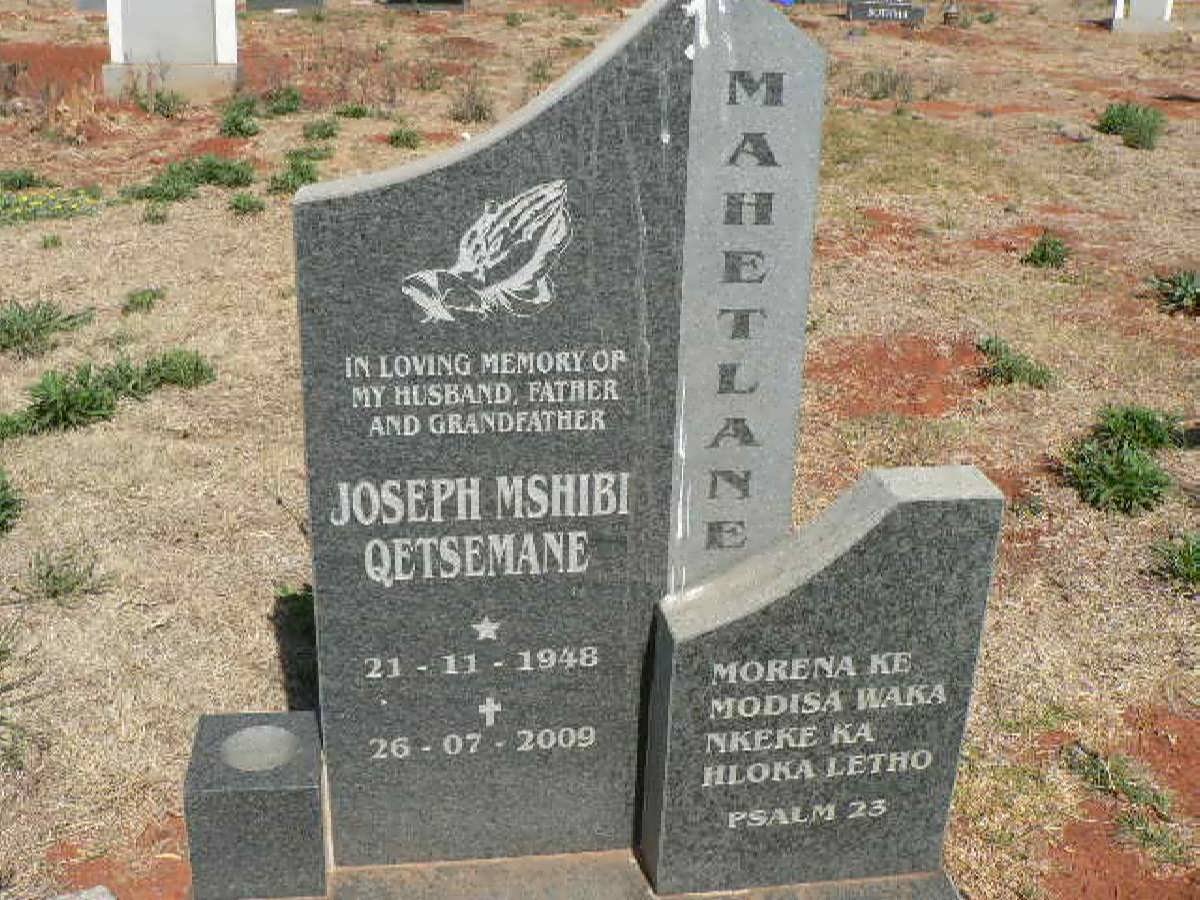 MAHETLANE Joseph Mshibi Qetsemane 1948-2009