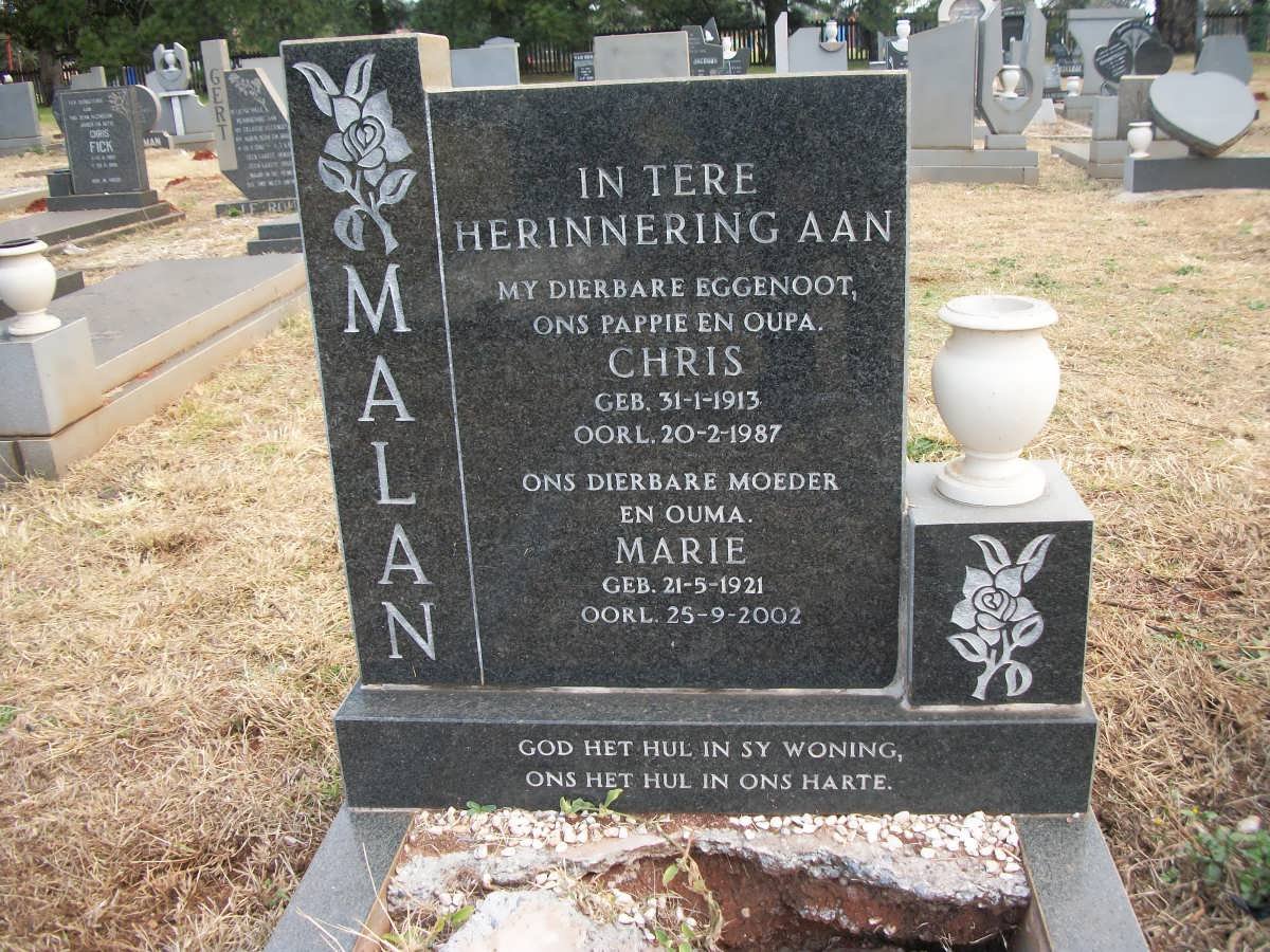 MALAN Chris 1913-1987 &amp; Marie 1921-2002