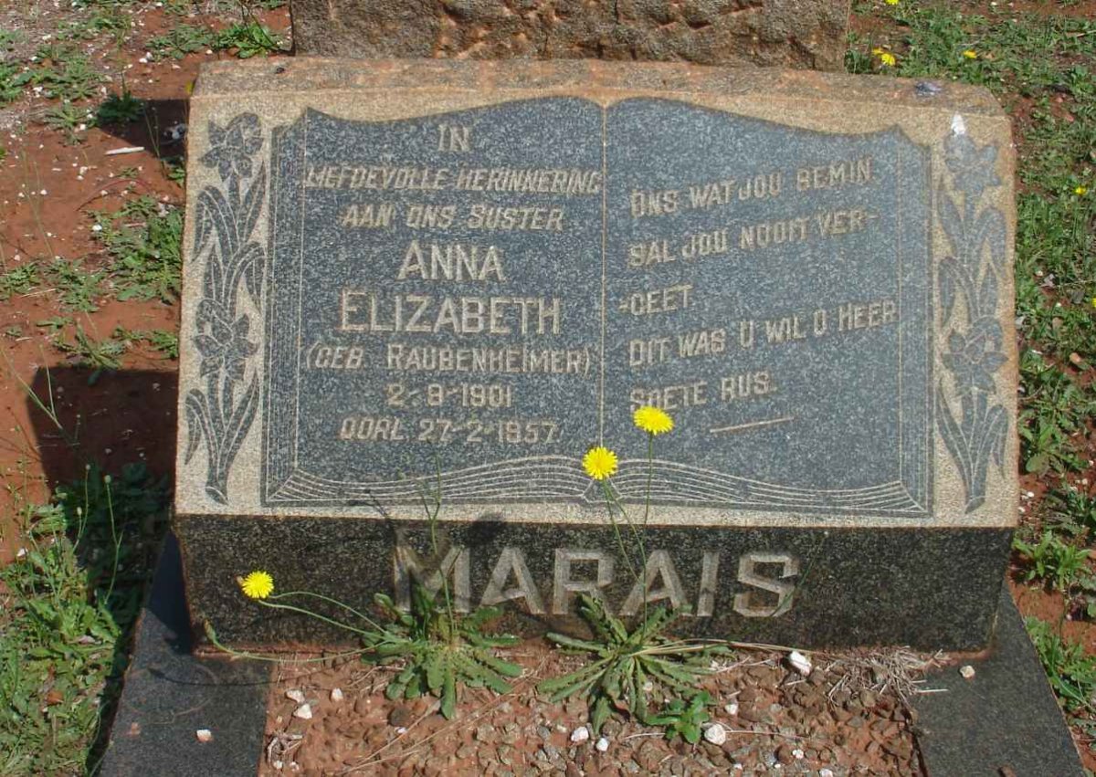 MARAIS Anna Elizabeth nee RAUBENHEIMER 1901-1957