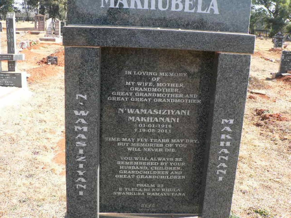 MAKHUBELA N'wamasiziyani Makhanani 1918-2011