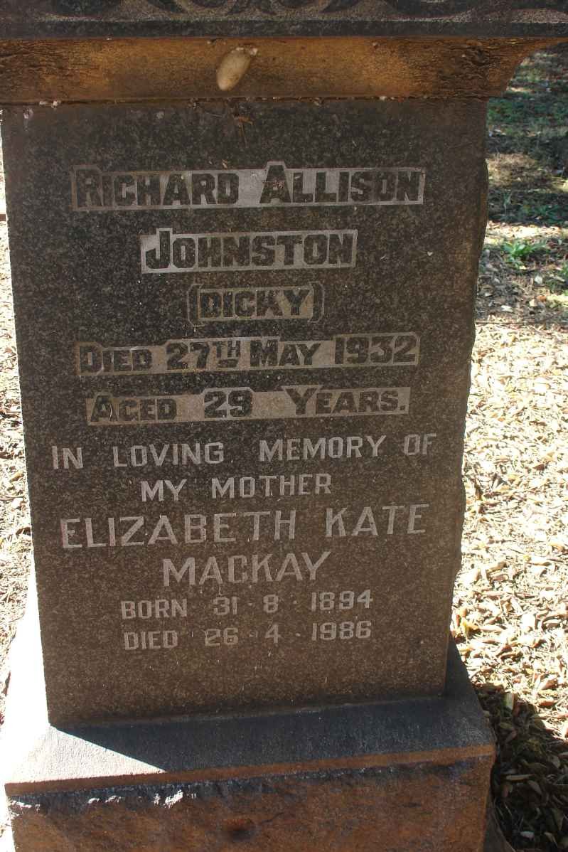 MACKAY Elizabeth Kate 1894-1986 :: JOHNSTON Richard Allison -1932