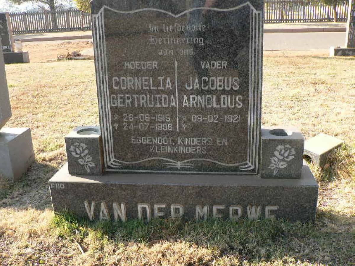 MERWE Jacobus Arnoldus, van der 1921- &amp; Cornelia Gertruida 1916-1996