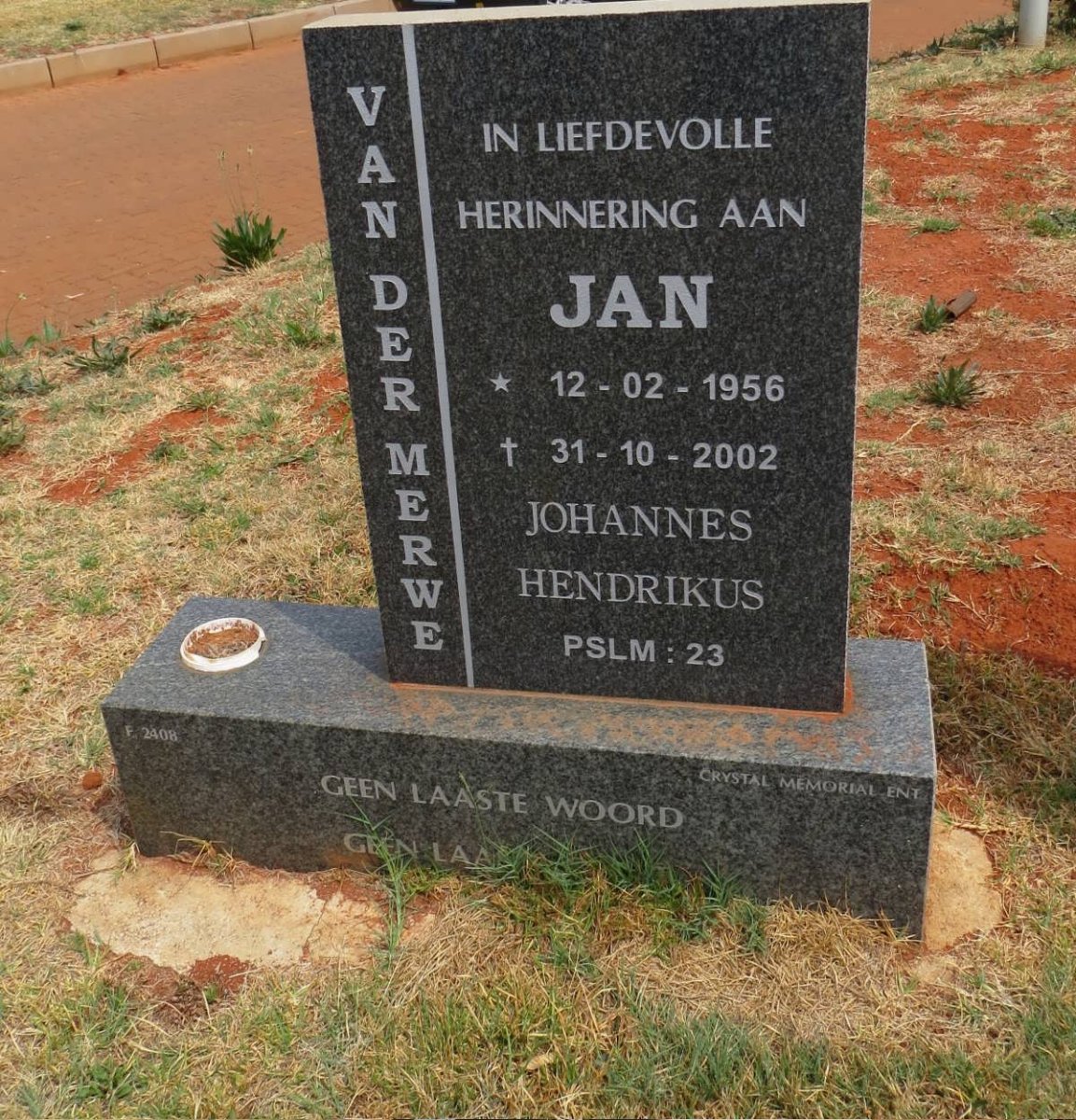 MERWE Johannes Hendrikus, van der 1956-2002