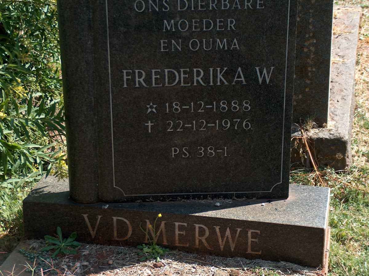 MERWE Frederika W., V.D. 1888-1976