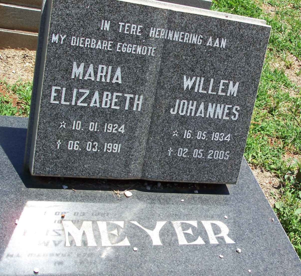 MEYER Willem Johannes 1934-12005 &amp; Maria Elizabeth 1924-1991