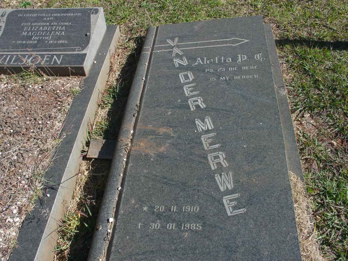 MERWE Aletta P.C., van der 1910-1985