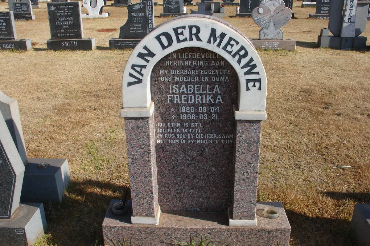 MERWE Isabella Fredrika, van der 1928-1998