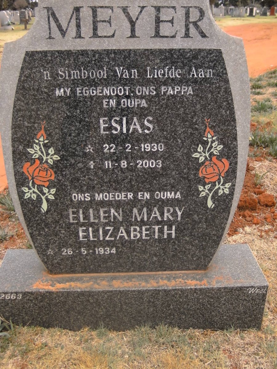 MEYER Esias 1930-2003 &amp; Ellen Mary Elizabeth 1934-