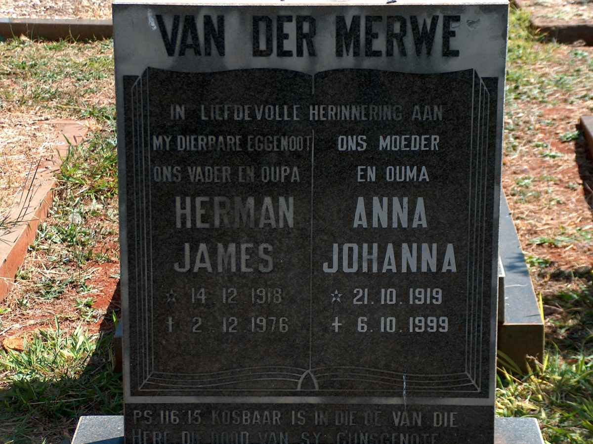 MERWE Herman James, van der 1918-1976 &amp; Anna Johanna 1919-1999