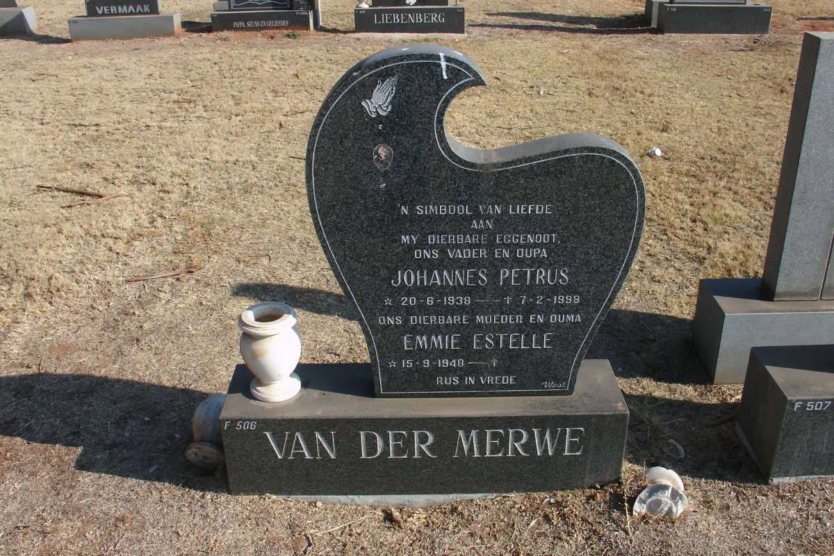MERWE Johannes Petrus, van der 1938-1998 &amp; Emmie Estelle 1948-