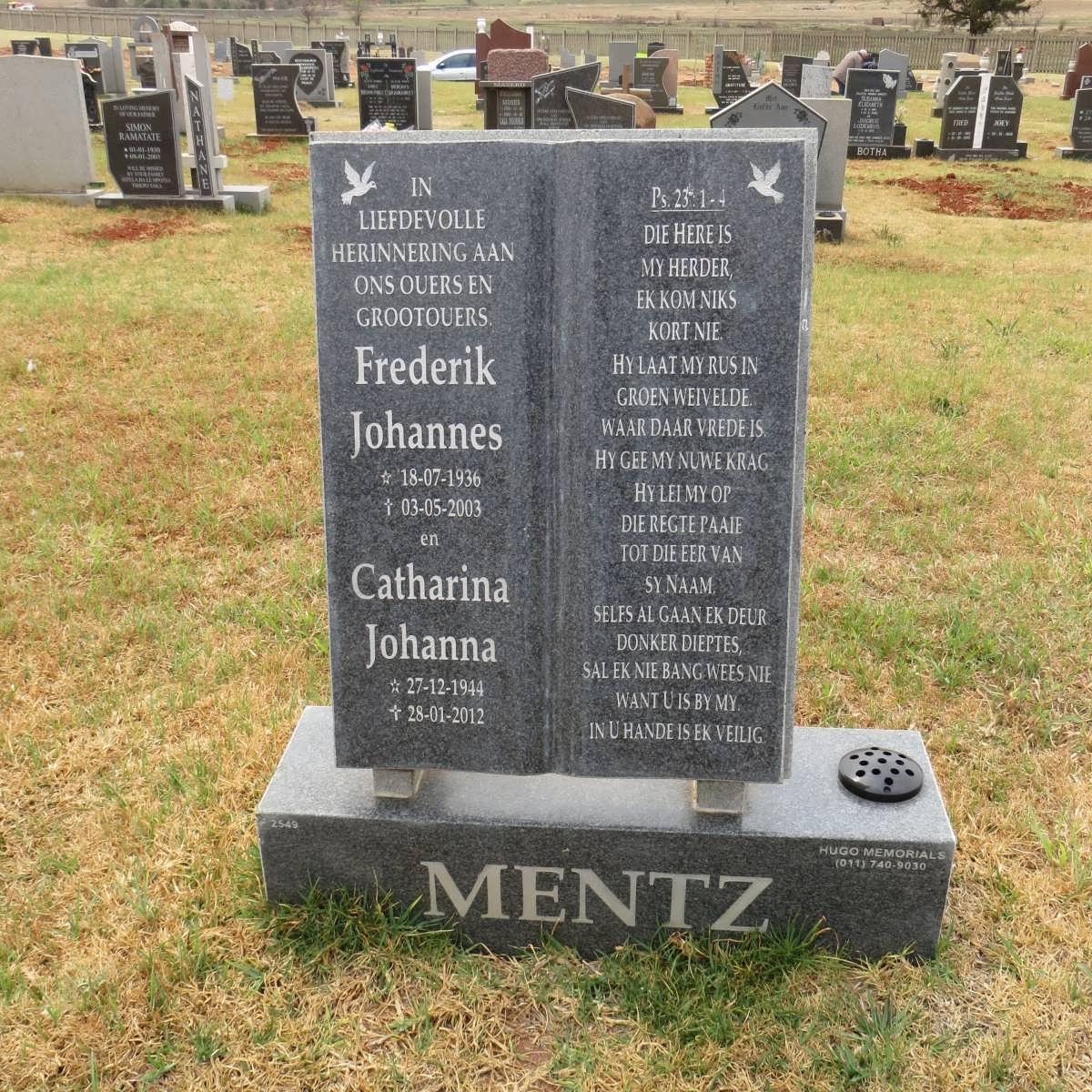 MENTZ Frederik Johannes 1936-2003 &amp; Catharina Johanna 1944-2012