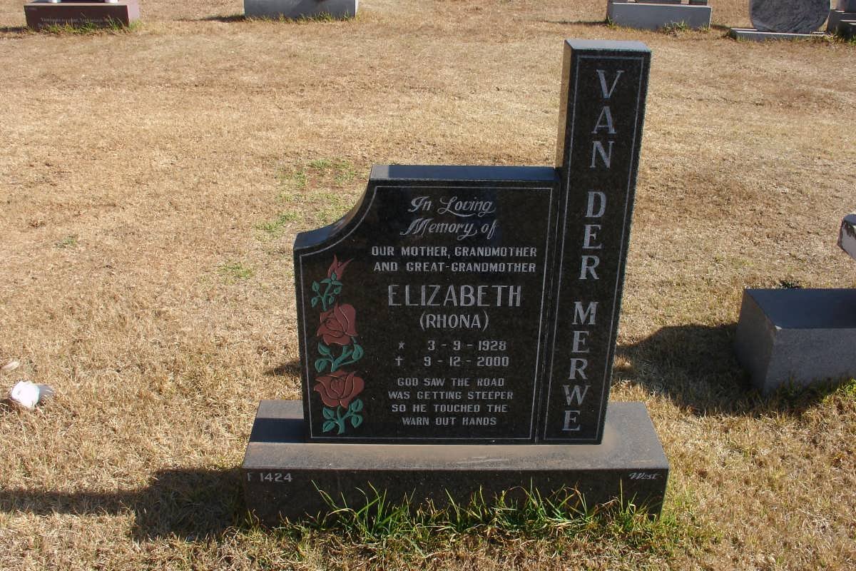 MERWE Elizabeth, van der 1928-2000