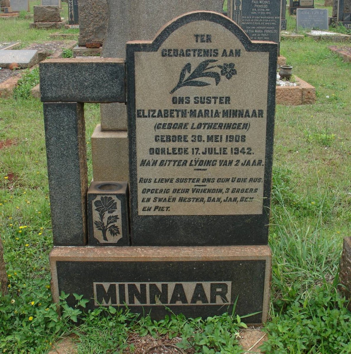 MINNAAR Elizabeth Maria nee LOTHERINGEN 1908-1942