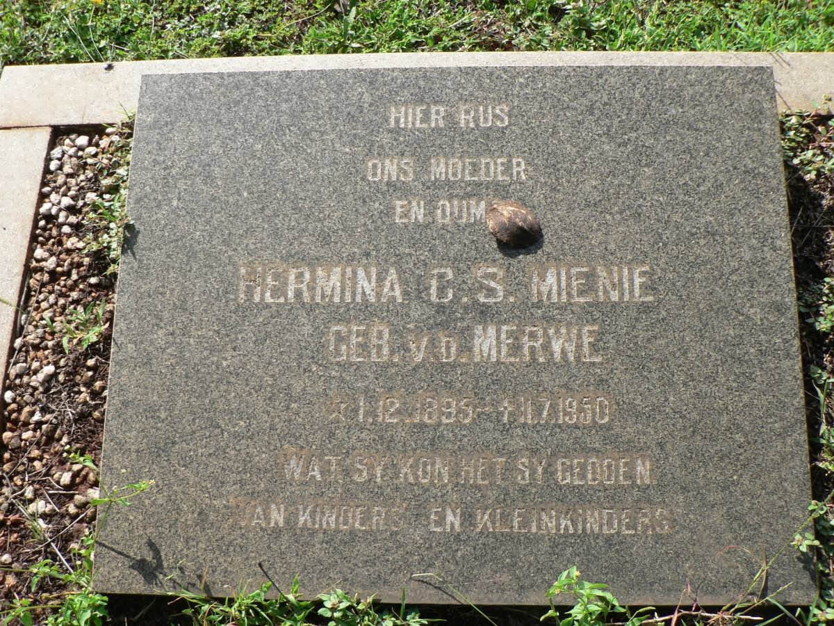 MIENIE Hermina C.S. nee V.D.MERWE 1895-1950
