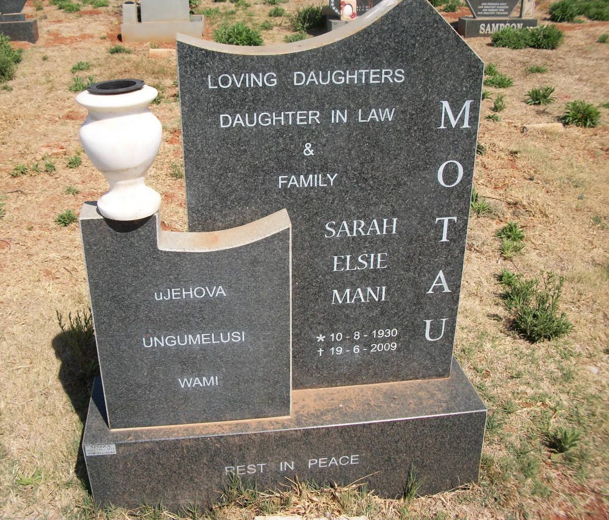 MOTAU Sarah Elsie Mani 1930-2009