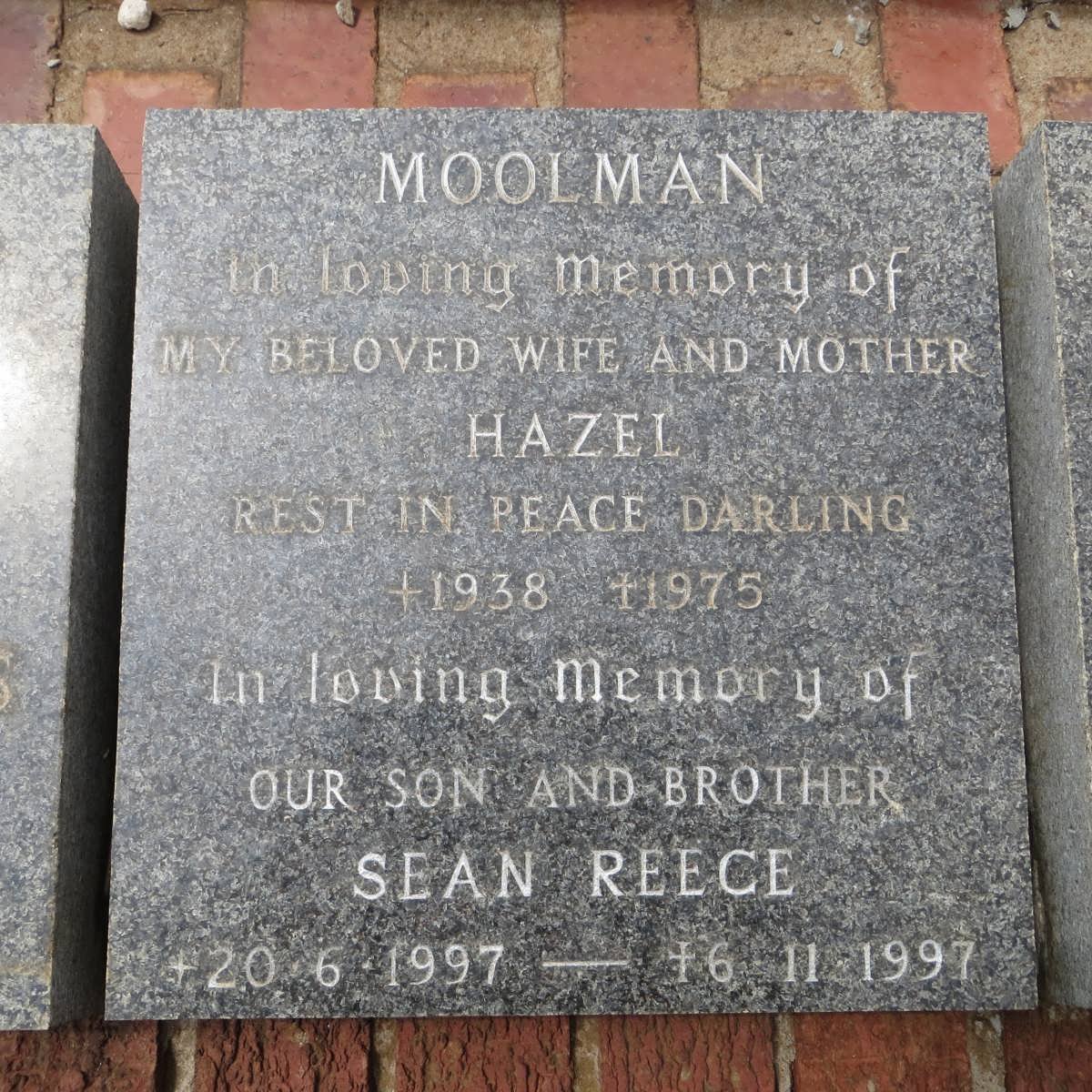 MOOLMAN Hazel 1938-1975 MOOLMAN Sean Peece 1997-1997