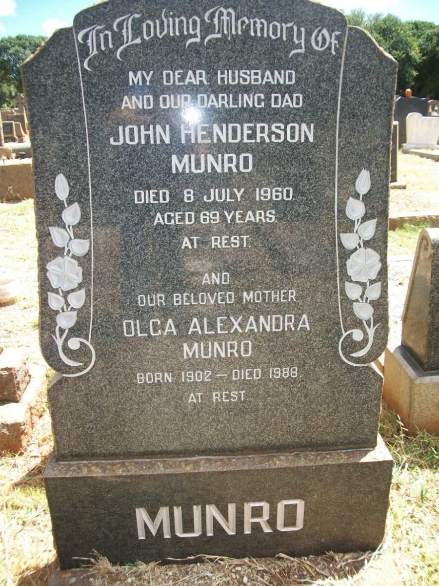 MUNRO John Henderson -1960 &amp; Olga Alexandra 1902-1988