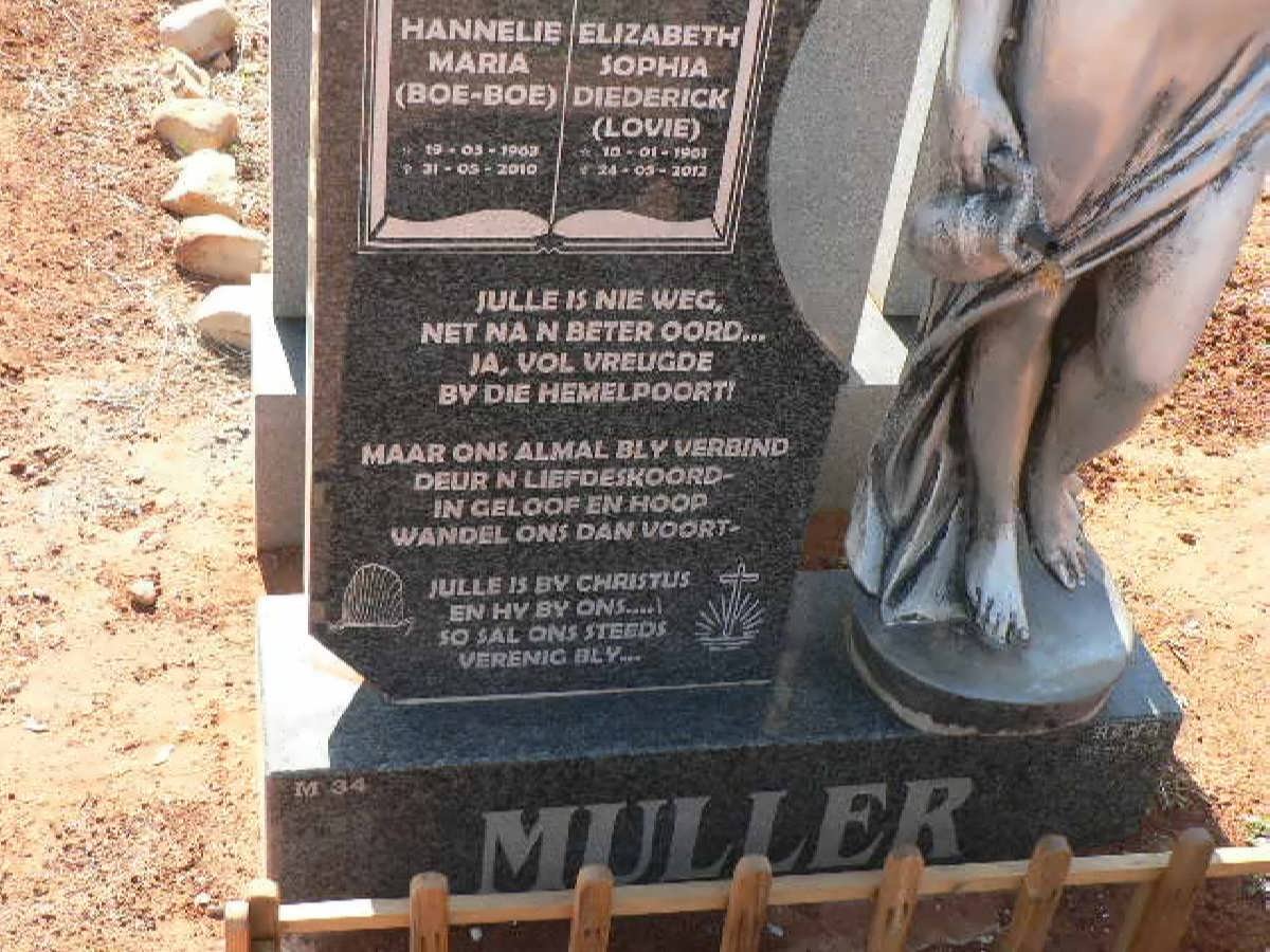 MULLER Hannelie Maria 1967-2010 :: Elizabeth Sophia Diederick 19?1-2012