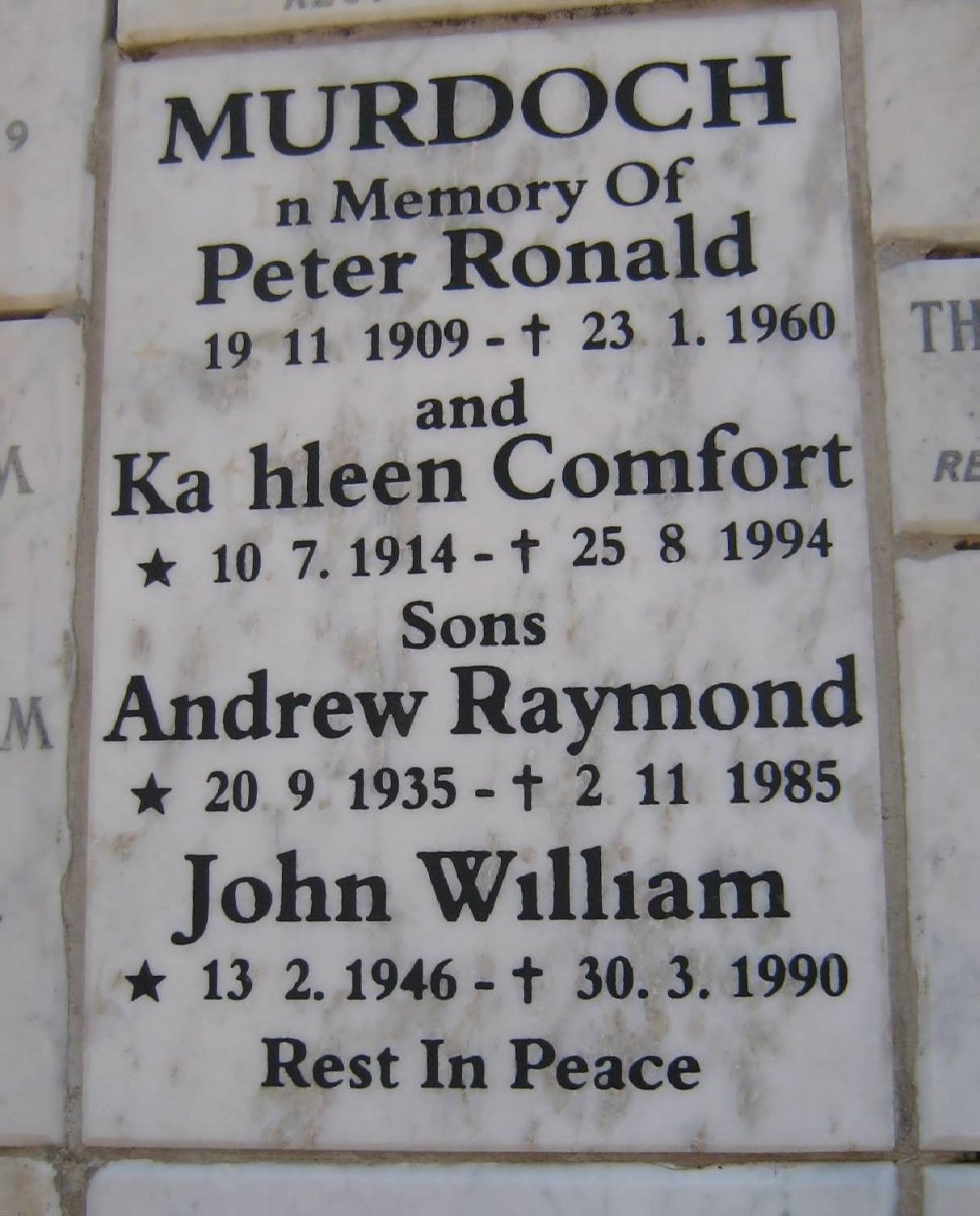MURDOCH Peter Ronald 1909-1960 &amp; Kathleen Comfort 1914-1994