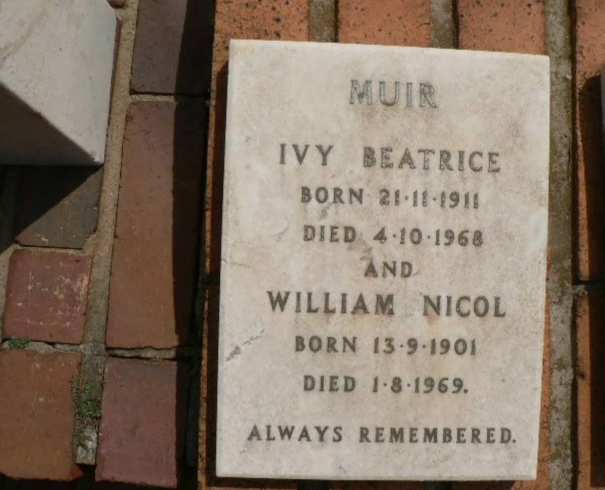 MUIR William Nicol 1901-1969 &amp; Ivy Beatrice 1911-1968