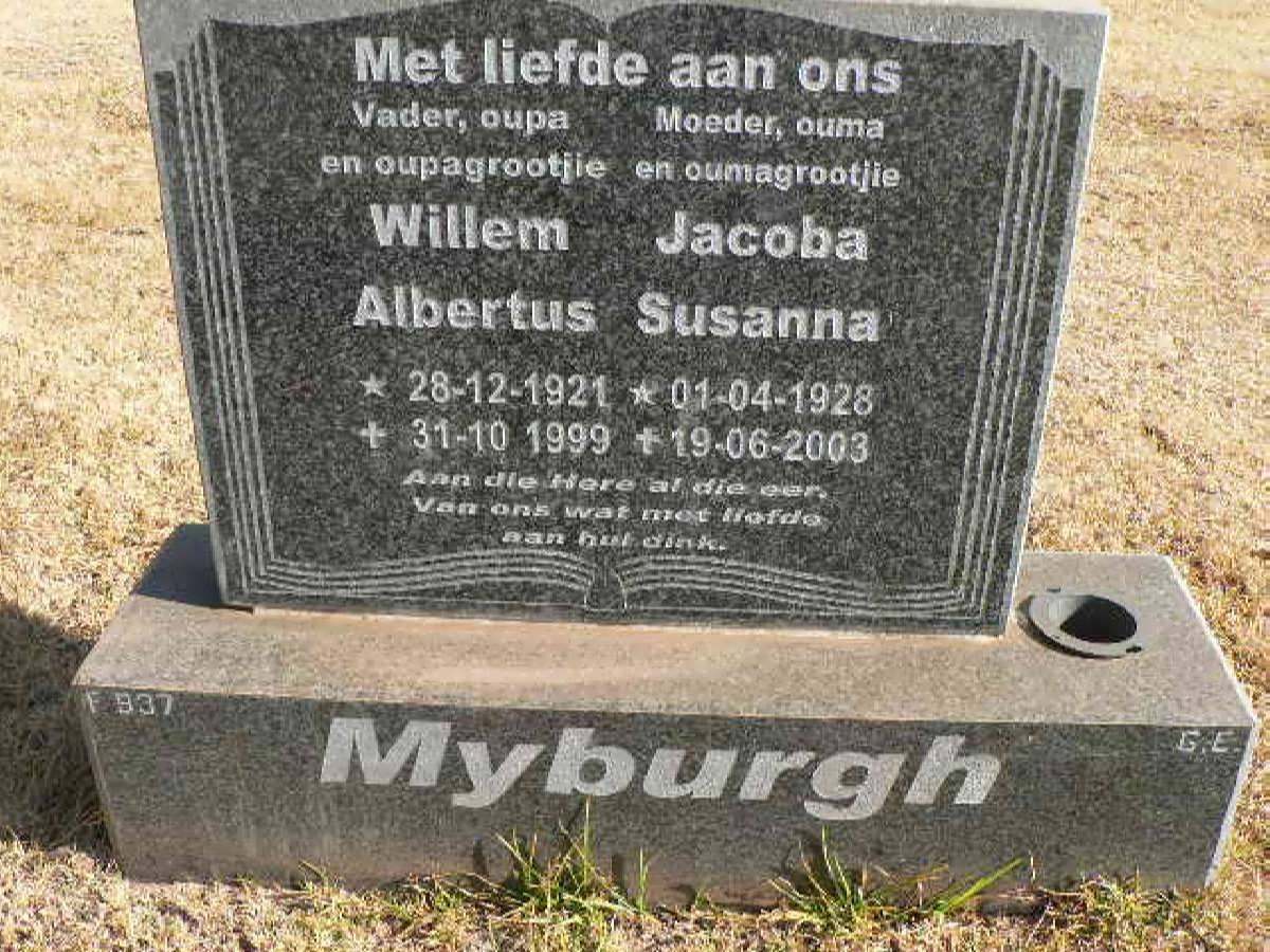 MYBURGH Willem Albertus 1921-1999 &amp; Jacoba Susanna 1928-2003