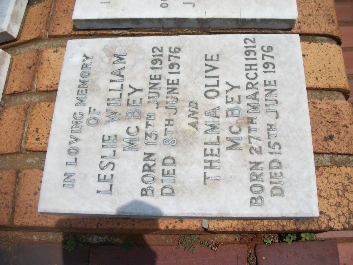 McBEY Leslie William 1912-1976 &amp; Thelma Oliver 1912-1976