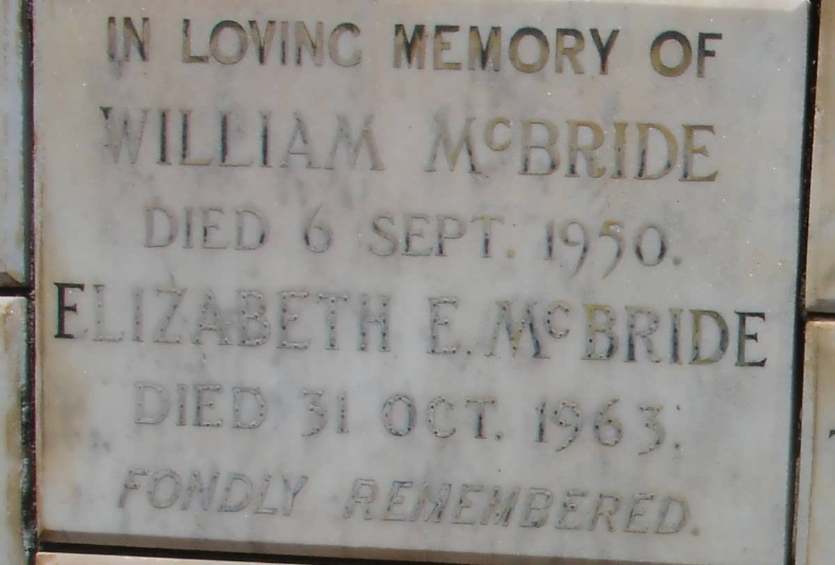 McBRIDE William -1950 &amp; Elizabeth E. -1963