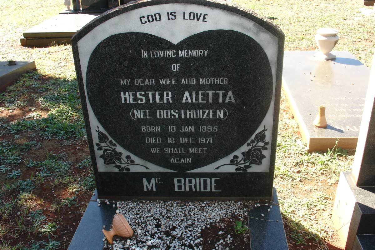 McBRIDE Hester Aletta nee OOSTHUIZEN 1895-1971