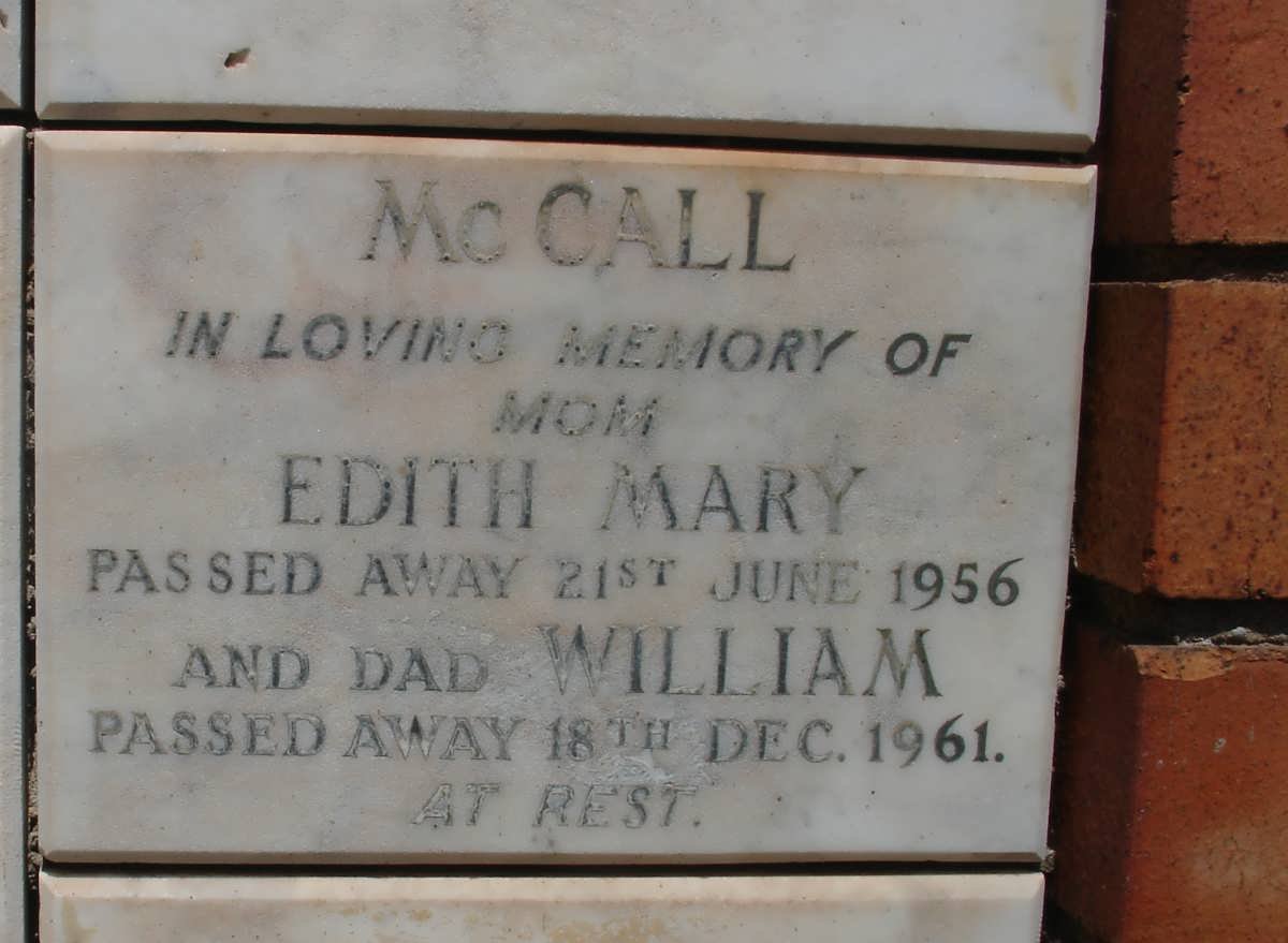 McCALL William -1961 &amp; Edith Mary -1956