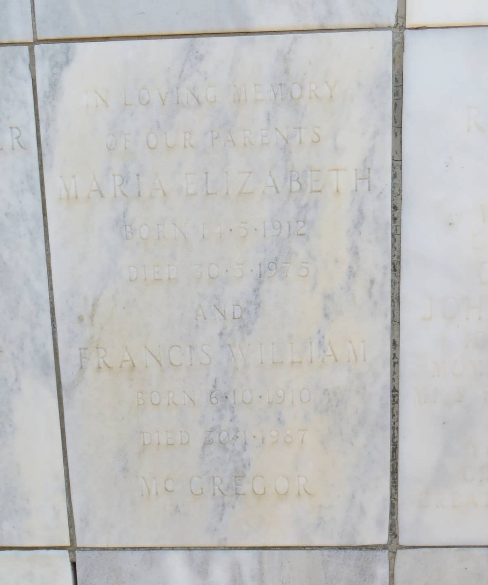 McGREGOR Francis William 1910-1987 &amp; Maria Elizabeth 1912-1975