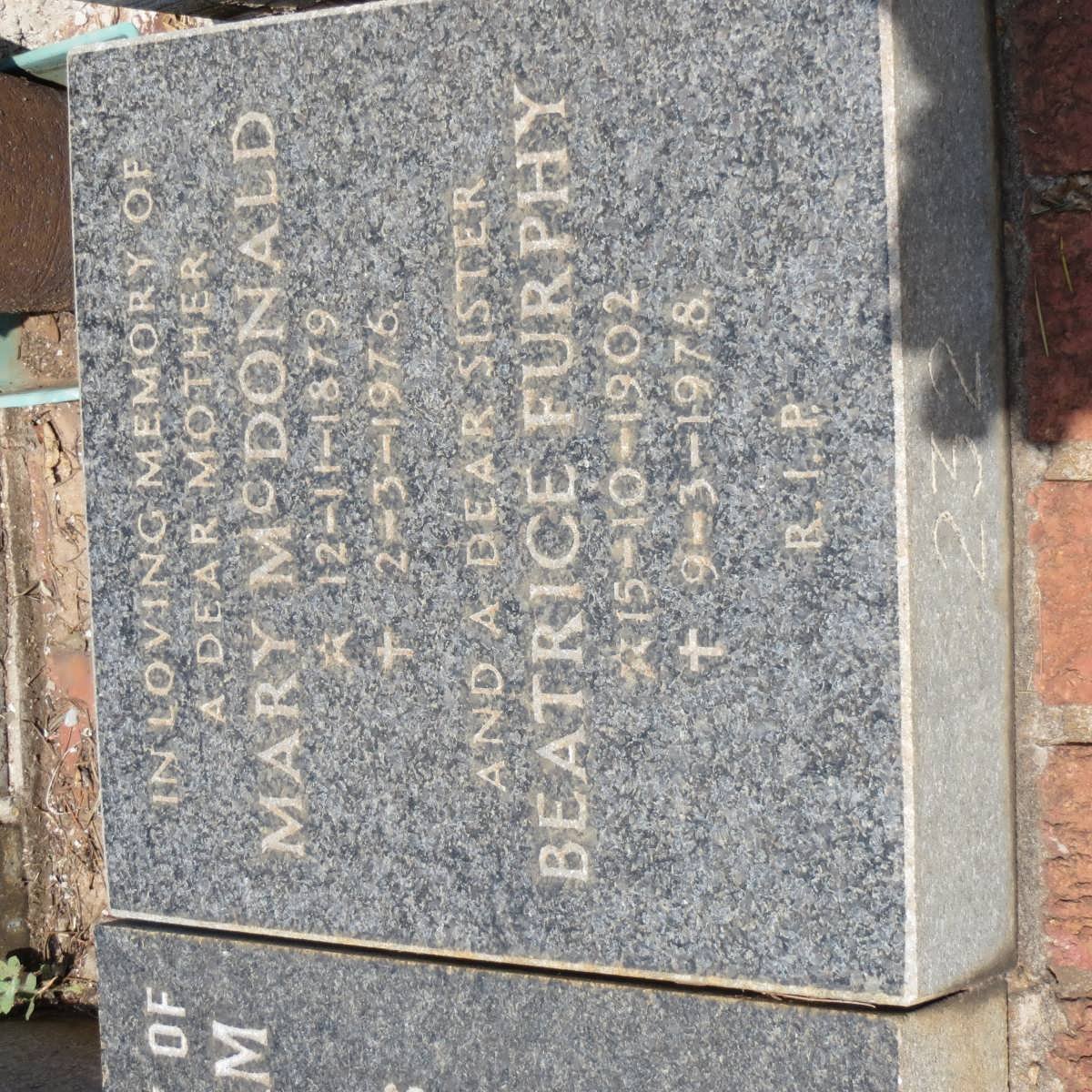 McDONALD Mary 1879-1976 :: FURPHY Beatrice 1902-1978
