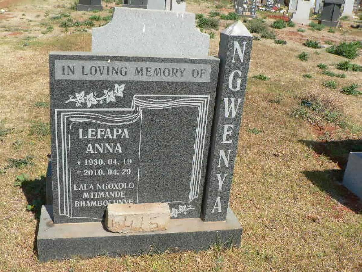 NGWENYA Lefapa Anna 1930-2010