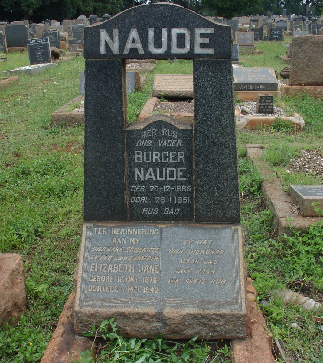 NAUDE Burger 1865-1951 &amp; Elizabeth Jane 1878-1942