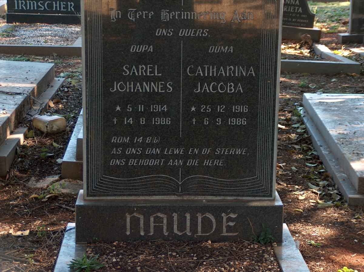 NAUDÉ Sarel Johannes 1914-1986 &amp; Catharina Jacoba 1916-1986