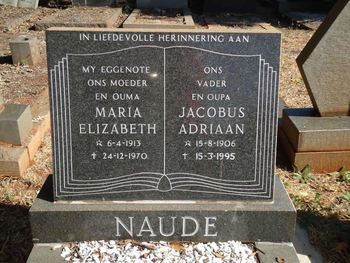 NAUDE Jacobus Adriaan 1906-1995 &amp; Maria Elizabeth 1913-1970