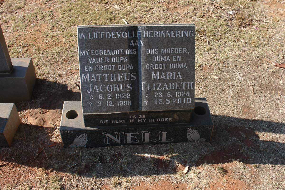 NELL Mattheus Jacobus 1922-1998 &amp; Maria Elizabeth 1924-2010