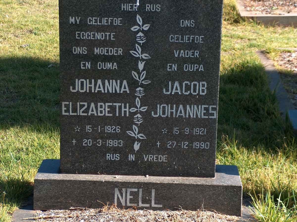 NELL Jacob Johannes 1921-1990 &amp; Johanna Elizabeth 1926-1983