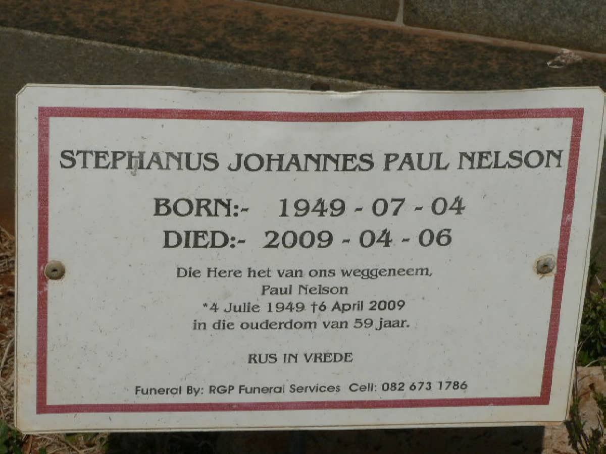 NELSON Stephanus Johannes Paul 1949-2009
